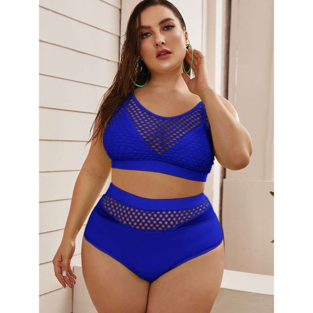 Contrast Fishnet High Waisted Bikini Swimsuit